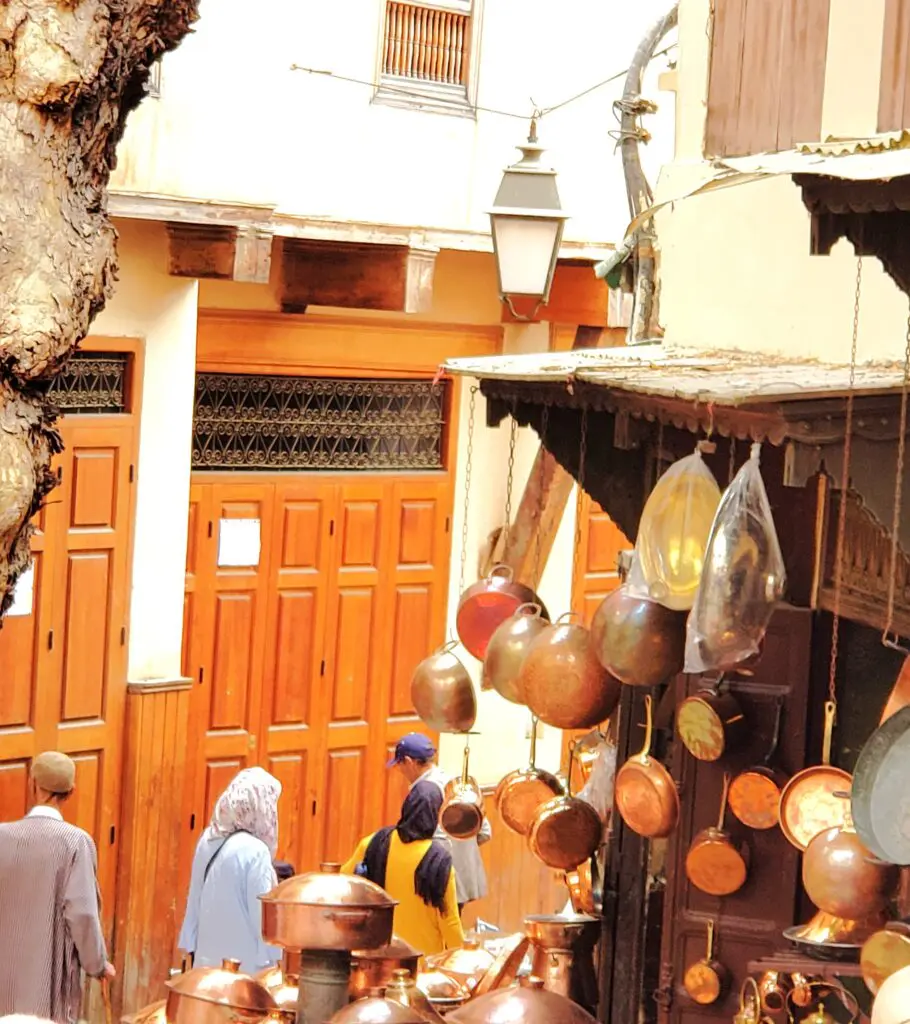 Pots and goods for sale in Fez Morocco